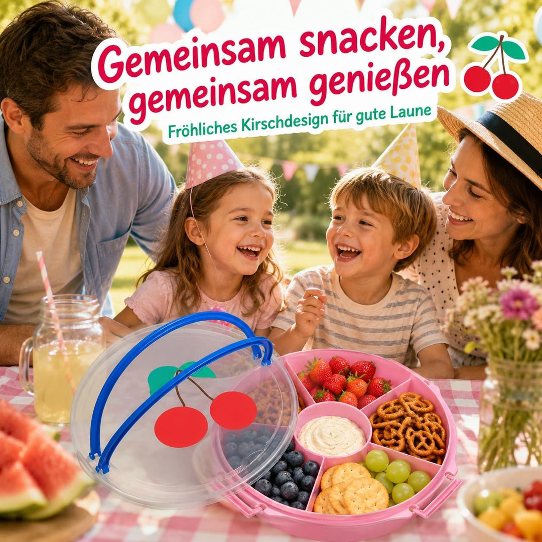 Rice Serviertablett rund Ø 32 cm mit Deckel & Tragegriff – Snack- & Partyplatte mit Fächern, BPA-fre
