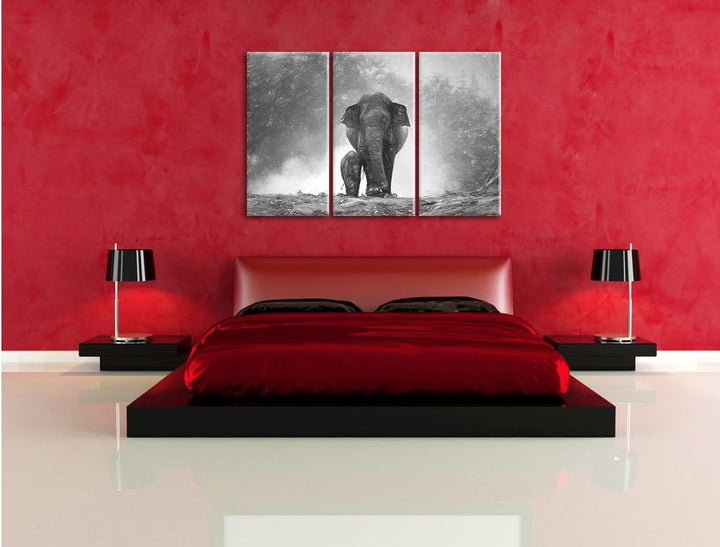 Pixxprint Elefanten Baby Mama als Leinwandbild/Grösse: 3 Teilig (120x80 cm) cm/Wandbild/Kunstdruck/f