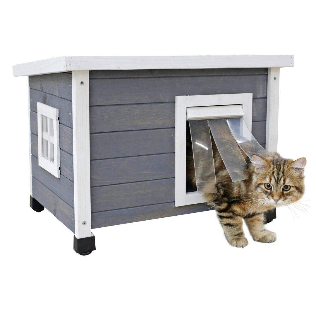 Kerbl Katzenhaus Rustica aus Holz, Schwingtüre mit Lamellen, Plexiglasfenster, Höhenverstellbare Kun