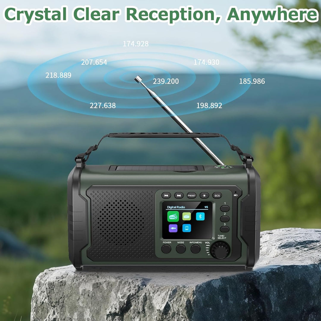 27000mAh DAB/DAB+ Notfallradio mit Kurbel, Solar & USB Laden, Bluetooth 5.3, Powerbank-Funktion, SOS
