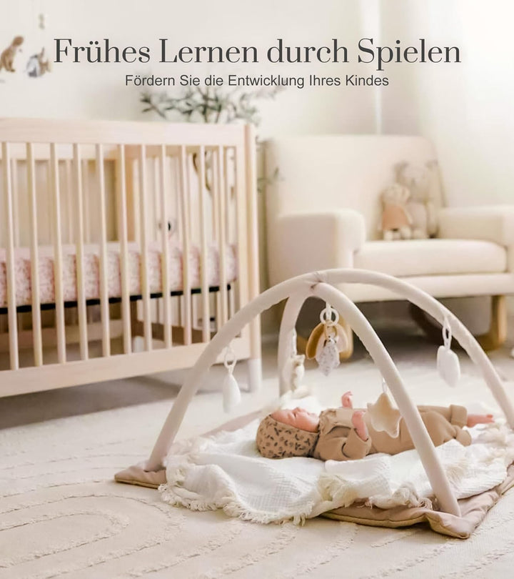 Mallify - Spielmatte für Babys mit Krabbeldecke, 6 abnehmbaren sensorischen Spielzeugen und 12 bunte