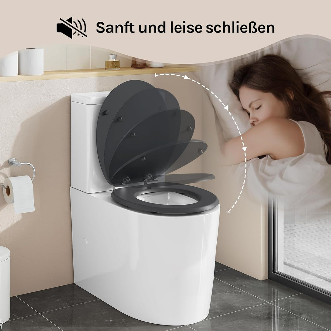 WOLTU Toilettendeckel mit Absenkautomatik Holz, Toilettensitz Klodeckel Klobrille WC Sitz O-Form mit