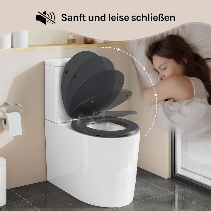 WOLTU Toilettendeckel mit Absenkautomatik Holz, Toilettensitz Klodeckel Klobrille WC Sitz O-Form mit