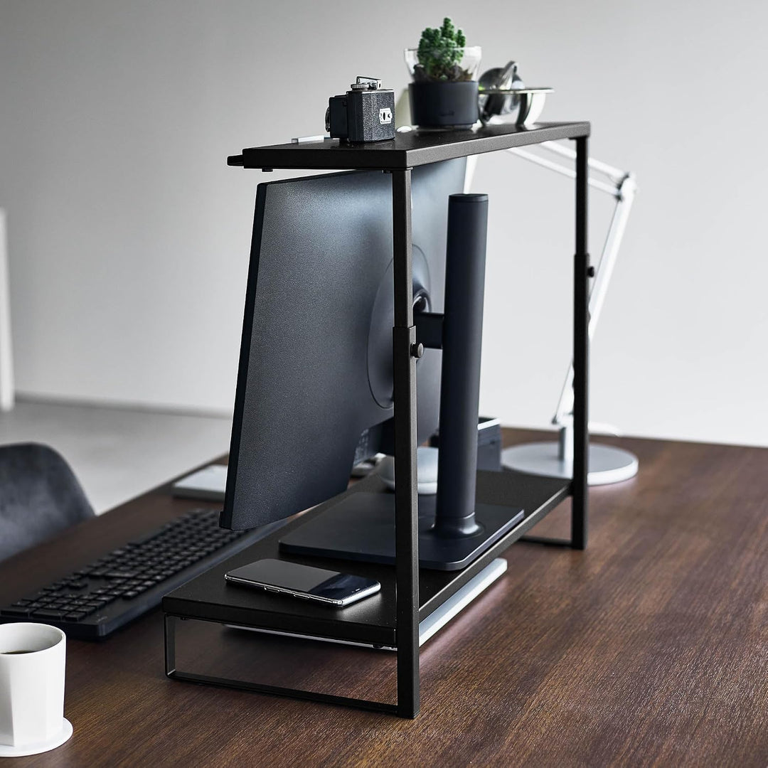 YAMAZAKI 1303 TOWER 2-stöckiger Monitorständer, schwarz, Stahl / Silikon / Polypropylen, minimalisti