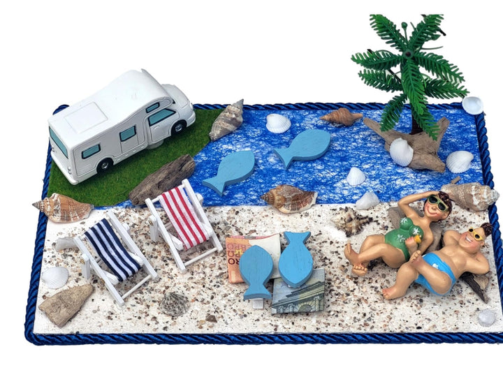Geldgeschenk Verpackung Camping Urlaub Wohnmobil Liegestuhl Strandurlaub