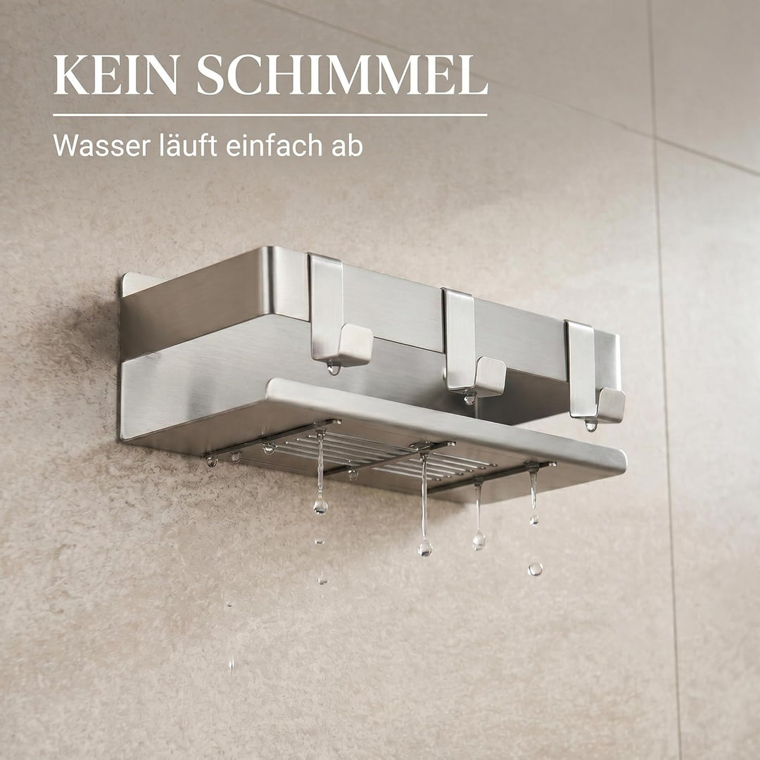 DEKAZIA® Duschablage ohne Bohren - Edelstahl Duschregal mit Shampoo Halterung für Dusche, Aufbewahru