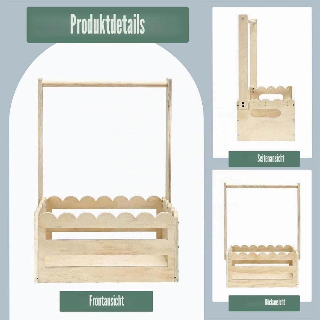 Personalisiertes Babyparty Geschenk aus Holz mit Bügeln &amp; Efeu - Willkommens-Korb mit Wellenrand-Des