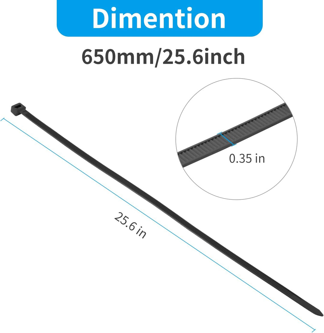XINGO 100 Stück Kabelbinder Weiss, 650mm x 9mm breit kabelbinder, Zugfestigkeit 80KG, UV Beständig K