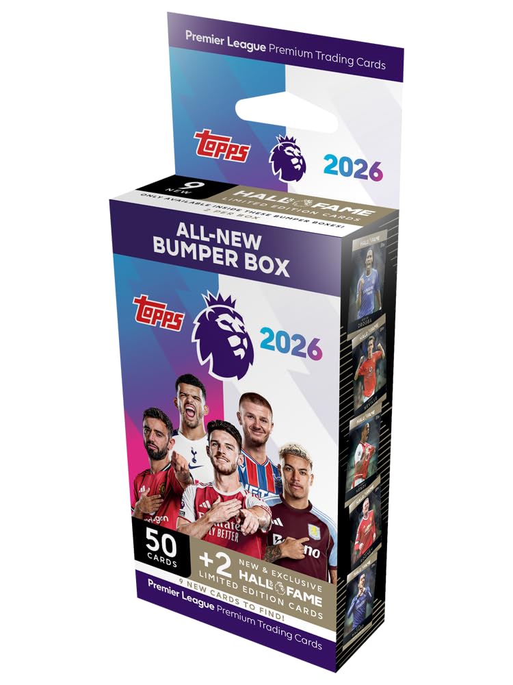 Topps Premier League 2026 - Bumper Box - enthält 50 Topps Premier-League-Karten sowie 2 Exklusive Ha