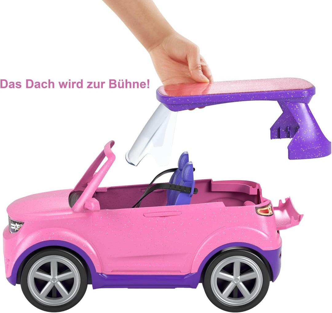 Barbie Big City Big Dreams, Auto Cabrio, 2:1 verwandelt Sich in Bühne, inkl Zubehör für Konzerte wie