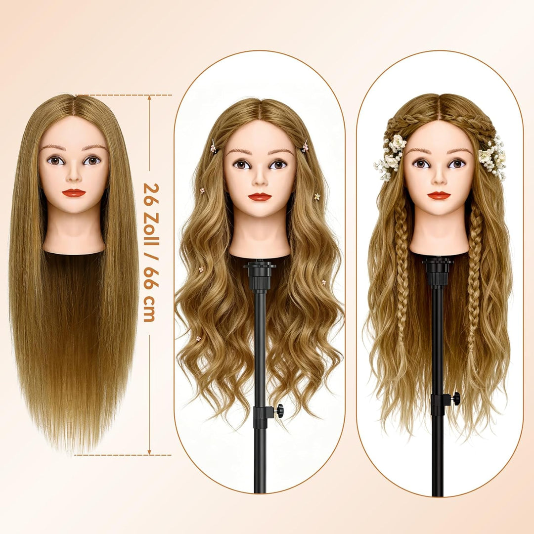 80% echtes menschliches Haarstylingkopf, TwoWin 26 "brauner Friseurkopf, Schaufensterpuppenkopf, Für