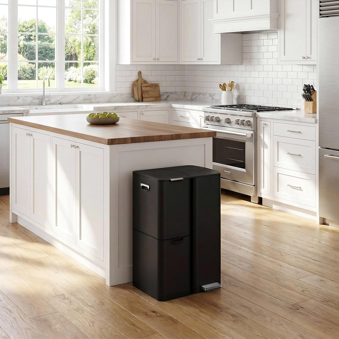 LIFERUN Mülleimer 3 Fächer, 60L Mülltrennsystem (30 + 17 + 13 L) mit Softclose Deckel, Abfalleimer K