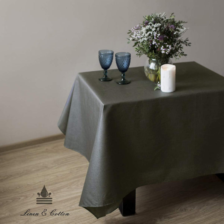 Linen & Cotton Tischdecke Wasserdicht Wachstuch Gartentischdecke Adele - 100% Leinen, Grau Anthrazit