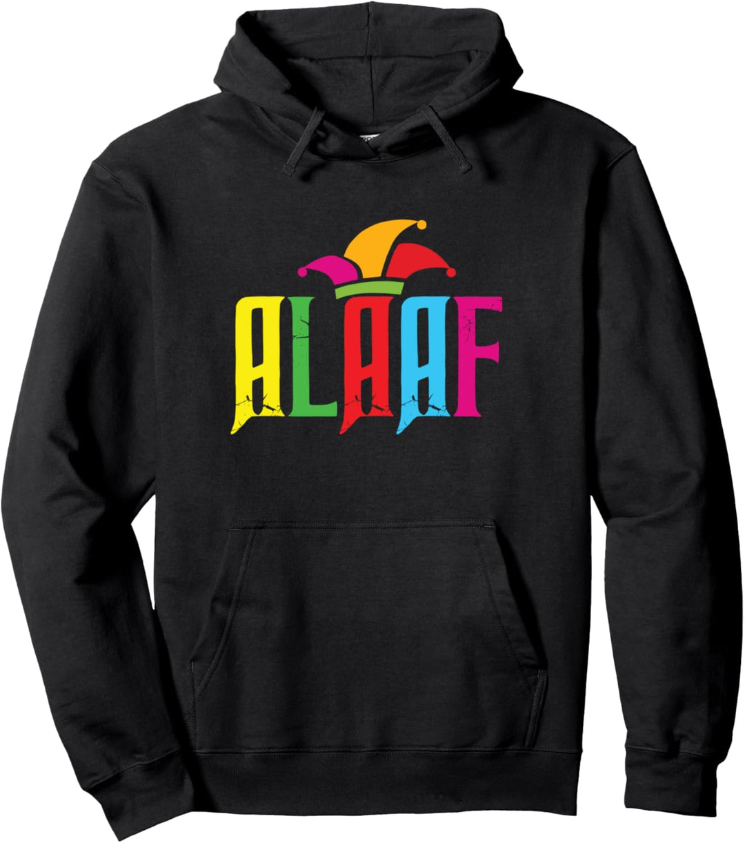 Alaaf mit bunten Buchstaben und Narrenkappe Pullover Hoodie