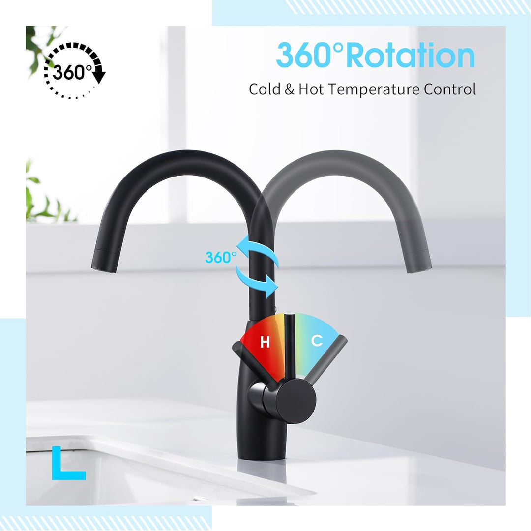 CREA Wasserhahn Bad, 360° Drehbare Waschtischarmatur Bad, Waschenbecken Armatur mit Hohem Auslauf, M