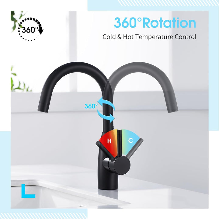CREA Wasserhahn Bad, 360° Drehbare Waschtischarmatur Bad, Waschenbecken Armatur mit Hohem Auslauf, M