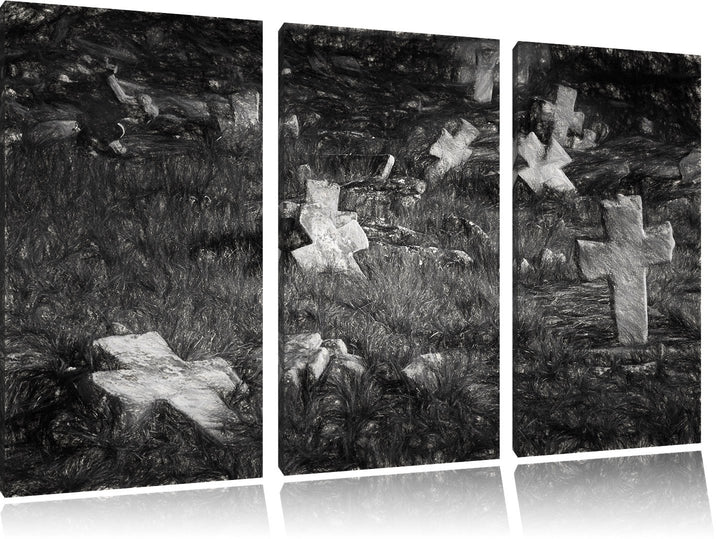 Pixxprint Friedhof als Leinwandbild/Grösse: 3 Teilig (120x80) cm/Wandbild/Kunstdruck/fertig bespannt