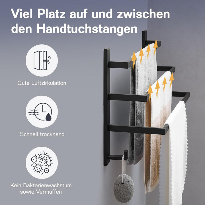 Premium Handtuchhalter ohne Bohren oder mit für Bad | Handtuchstange weit von einander = trockenes B