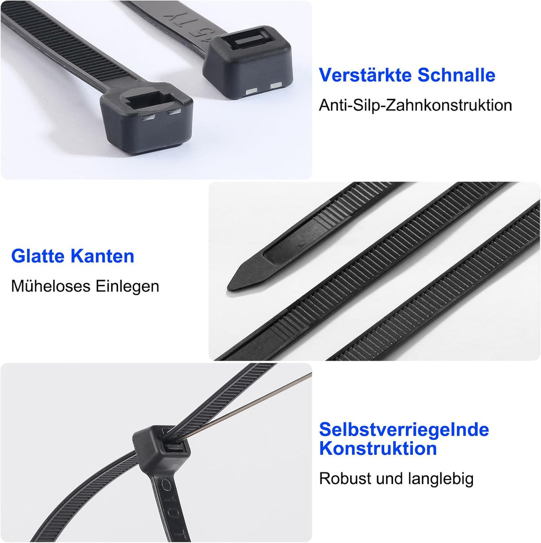 Kabelbinder 200/300 mm x 4,8 mm, 1000 Stück, 25 kg Zugfestigkeit 200/300mm × 4.8mm - 1000 Stück, 200