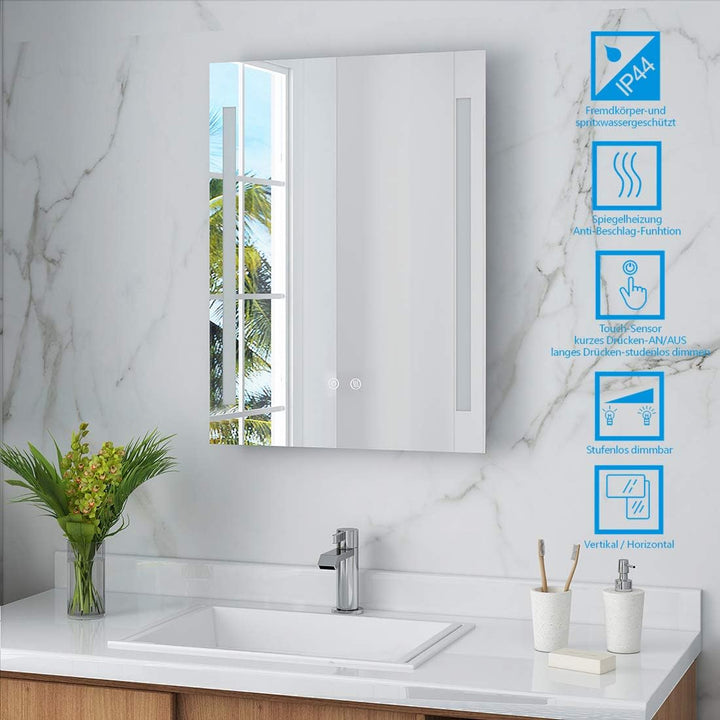 IMPTS LED Badspiegel mit Beleuchtung 70x50cm Badezimmerspiegel Anti-Beschlag Vertikal/Horizontal Mon