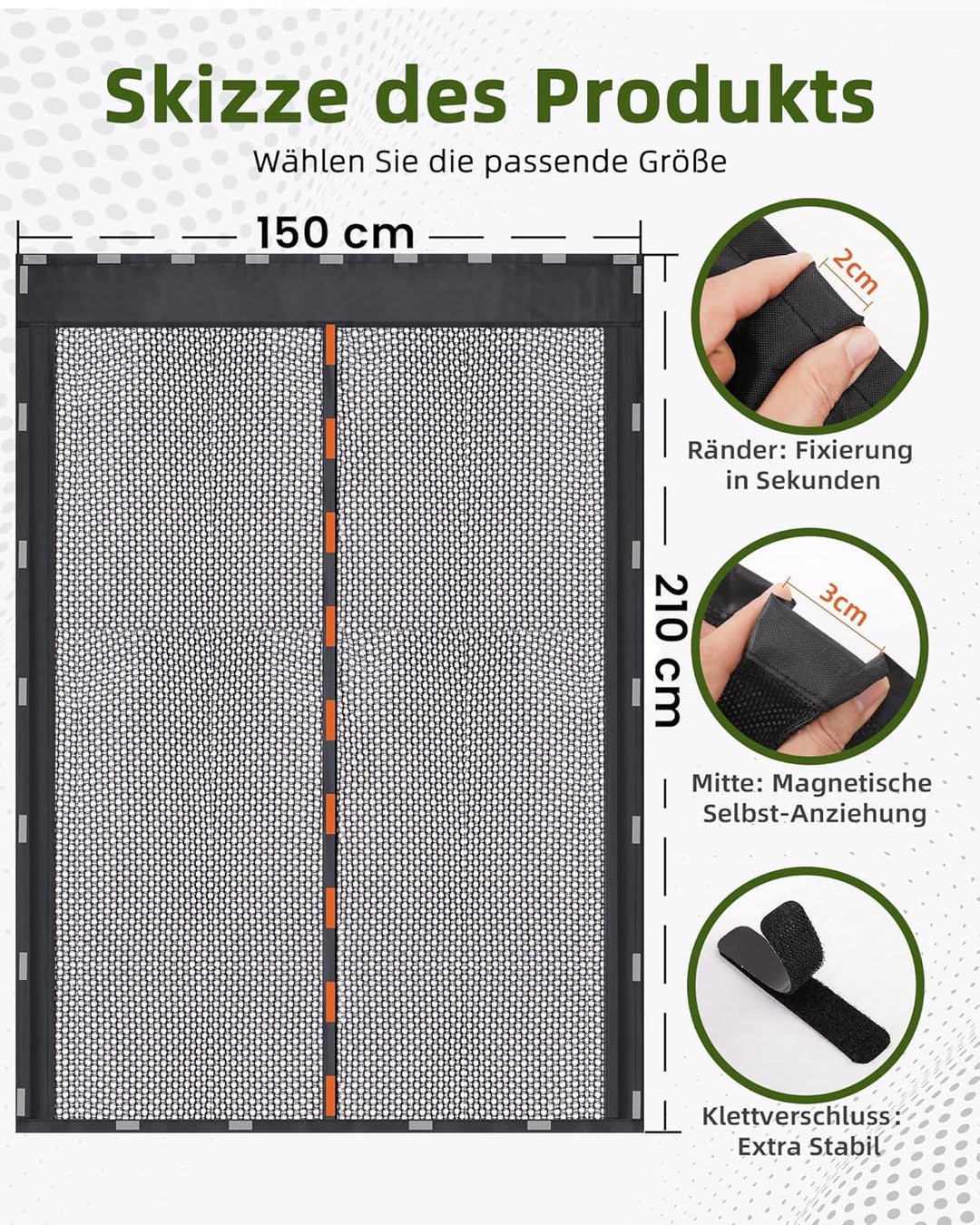 210x150cm Magnetische Van Insektennetze, Seitentür Moskitonetz mit Magnet Auto Fliegengitter mit Mit