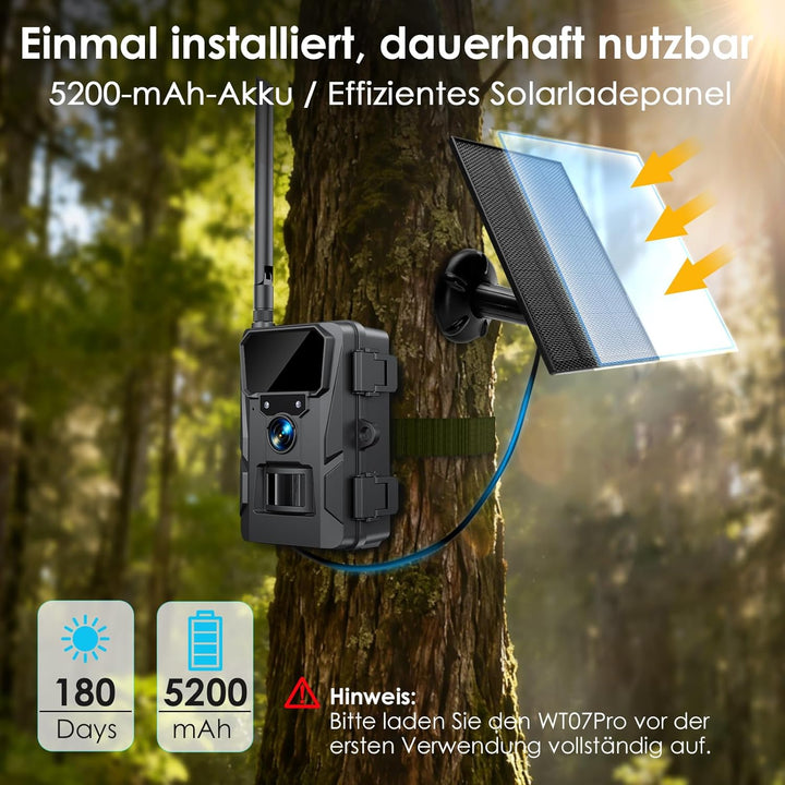 WOLFANG Wildkamera 2K 48MP, 4G LTE Live-Solar-Übertragung Wildkamera mit Handyübertragung-App, Echtz