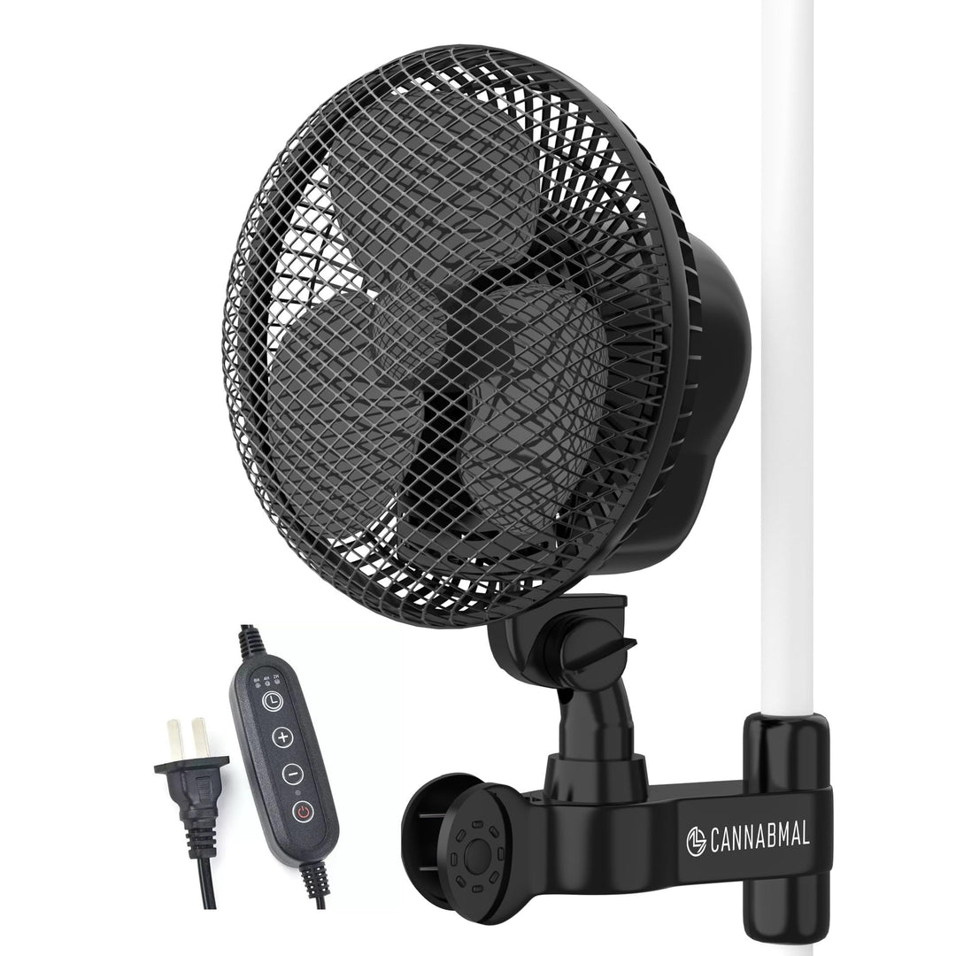 Grow Ventilator mit Timer (2/4/8h), 3 Stufen, leiser Betrieb – Clip Ventilator mit Klemmhalterung fü