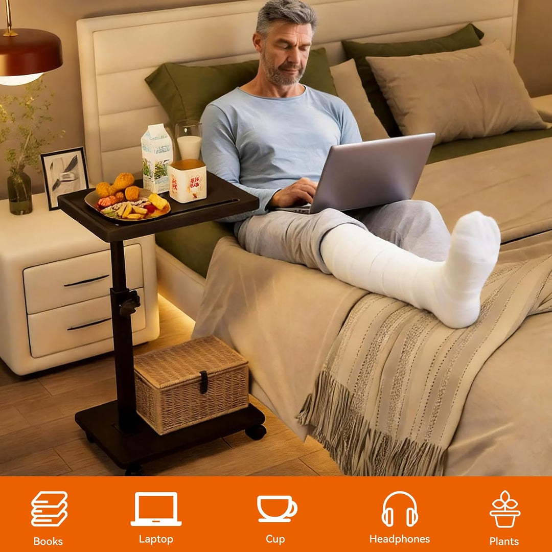 IBUYKE Beistelltisch mit Rollen, 360° Rotierbarer und Höhenverstellbar Sofatisch, Couchtisch für sch