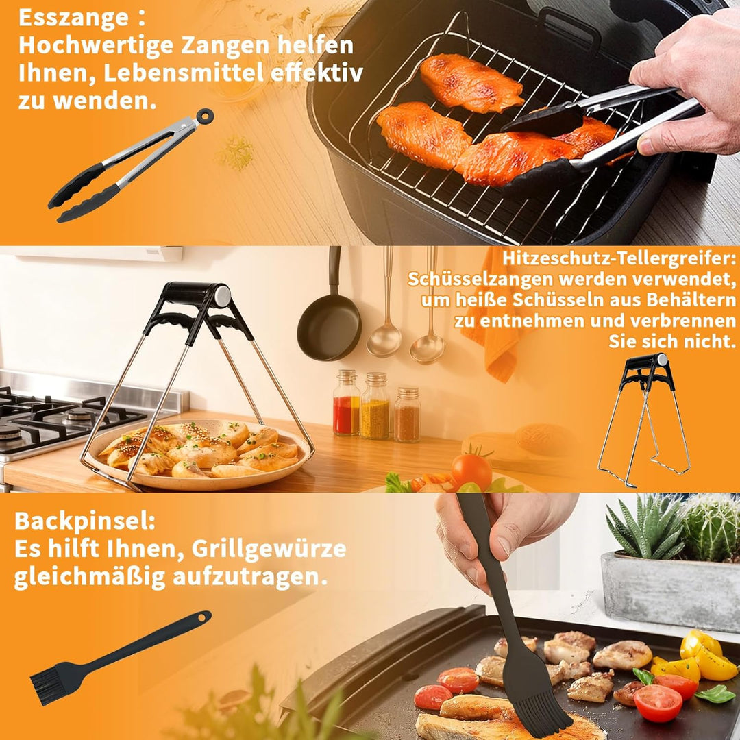 Hunnycook 17P Airfryer Zubehör für Ninja AF500EU Heissluftfritteuse, inklusive 1×10,4L+2×5,2L Airfry