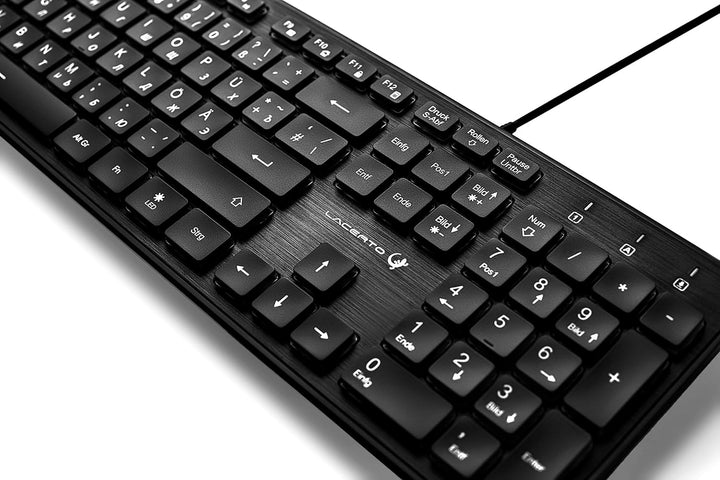 Lacerto® | Bilinguale Russisch-Deutsche beleuchtete Tastatur, USB, Spritzwassergeschützt, Deutsch +