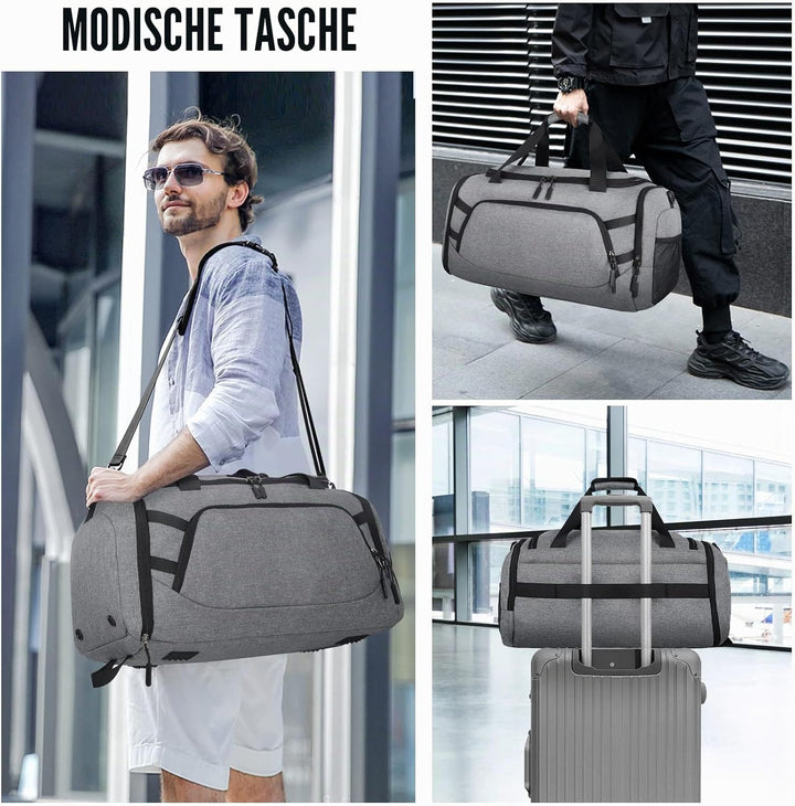 RAINSMORE Sporttasche Herren Reisetasche Gross 55L Weekender Damen mit Schuhfach Nassfach Wasserdich