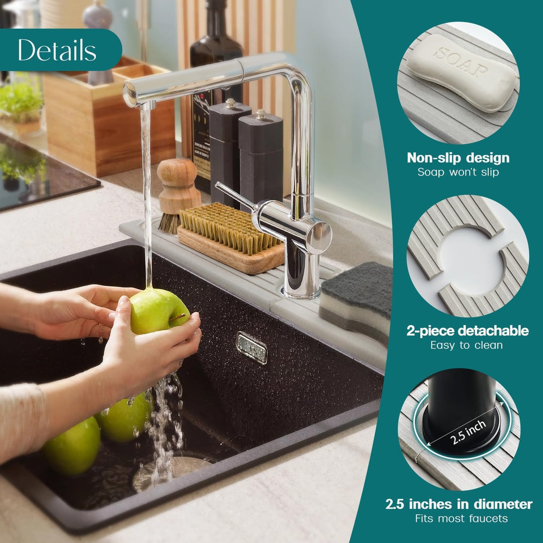 Wasserhahnmatte für Küchenspüle, 76,2 cm, sofortiger Schutz für die Arbeitsplatte, extra lange Kiese