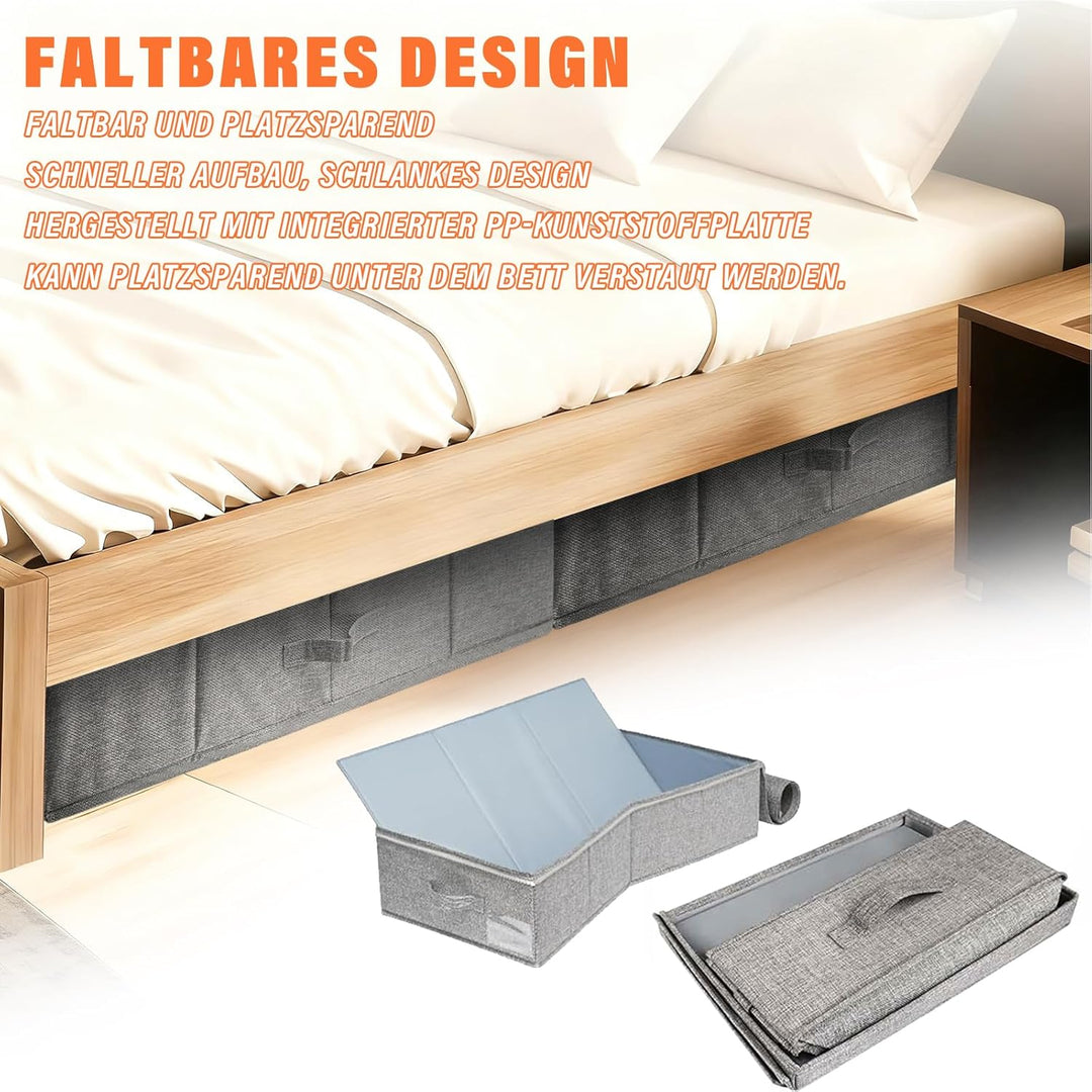 2 STK Unterbett Aufbewahrungsbox mit Deckel, 103L Faltbar Unterbettkommode mit Griff, Doppelreissver