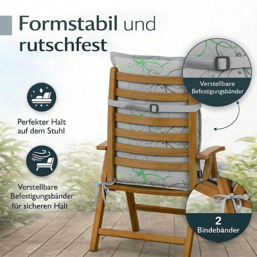 BURI 2X Auflagen Set Hochlehner für Gartenstühle 120x48x6cm Sesselauflagen Polster UV Lichtecht - Ga