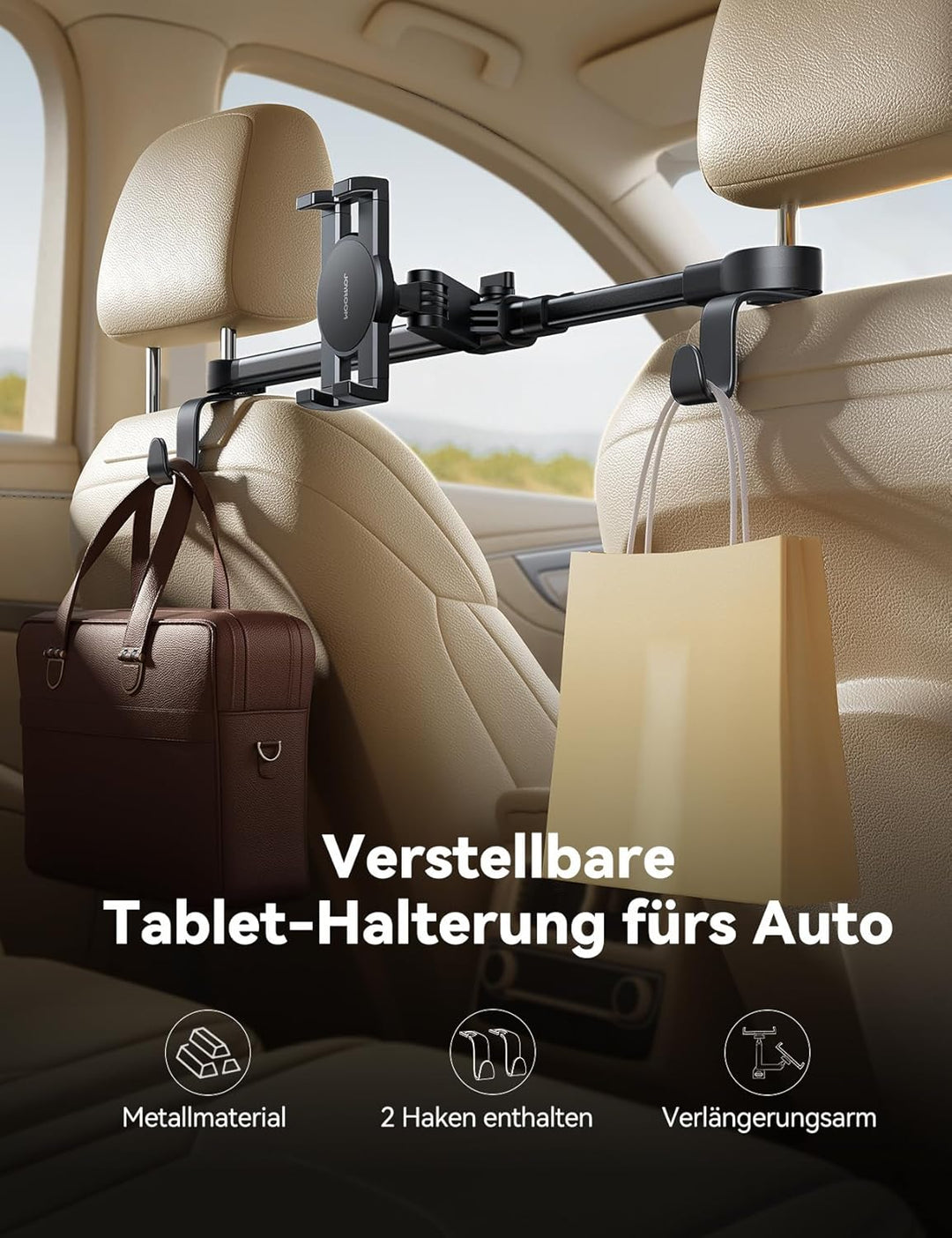JOYROOM Tablet Halterung Auto Kopfstütze [Bilaterale Fixierung] Tablethalterungen Auto mit Metallarm