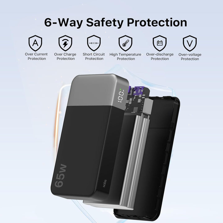 NOBIS Powerbank 20000mAh, 65W Schnellladung Power Bank, Tragbarer Ladegerät mit Digitalanzeige, Dual