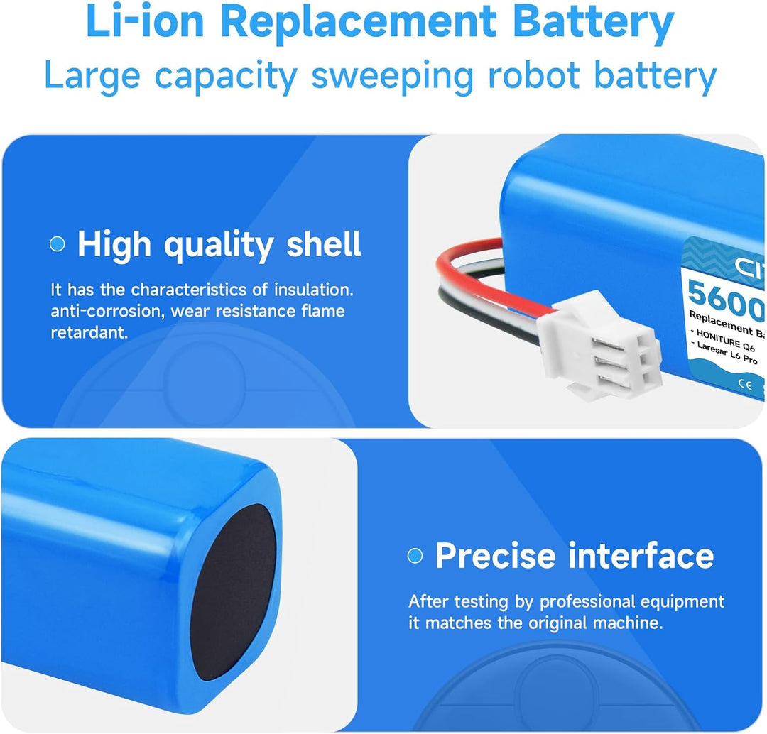 CITYORK 5600mAh 14,4 V Li-ion Akku für HONITURE Q6/Q6 Pro, Für AIRROBO T20+ T10+ T9, Für Ultenic T10