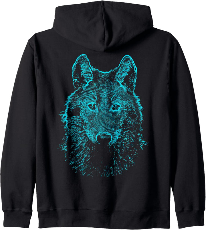 Wilder Wolf, der minimalistische Blau Tierillustration Kapuzenjacke