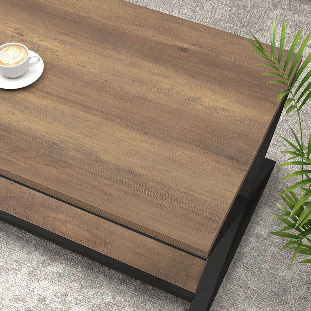 HSH Couchtisch Eiche Hell mit Stauraum, moderner Wohnzimmertisch aus Holz, minimalistischer Sofatisc