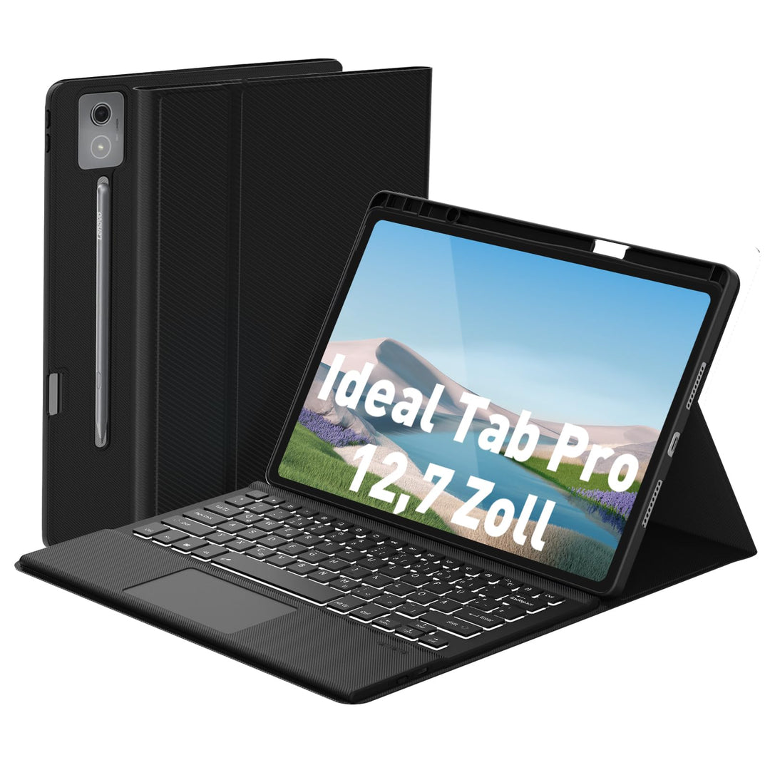 Tastatur mit Hülle für Lenovo Idea Tab Pro 2025 12.7 Zoll, Bluetooth Kabellose Tastatur mit Trackpad