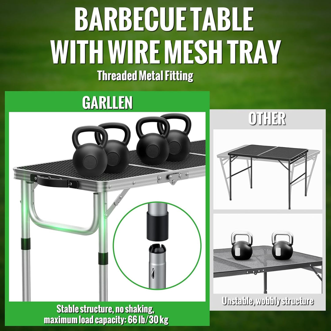 GARLLEN Grilltisch klappbar, 87x40cm & 3 Höhenverstellbar(26/48/70cm), Leicht und Tragbar, Klapptisc