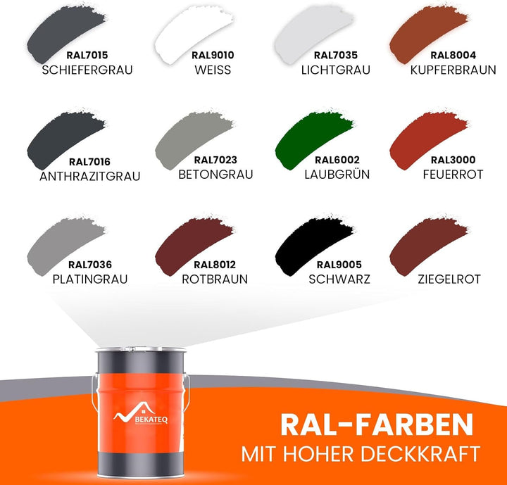 BEKATEQ Dachbeschichtung in Rotbraun 10L Sockelfarbe, Dachfarbe für Dachziegel, Beton, Holz, Eternit