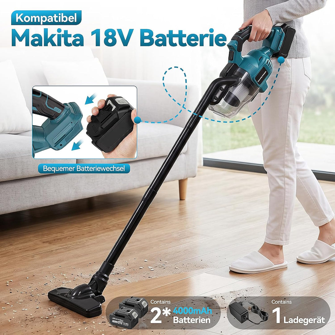 Akku Staubsauger Kompatibel mit Makita 18V,5-in-1 Handstaubsauger mit 2 x 4.0Ah Akku Ladegerät,16000