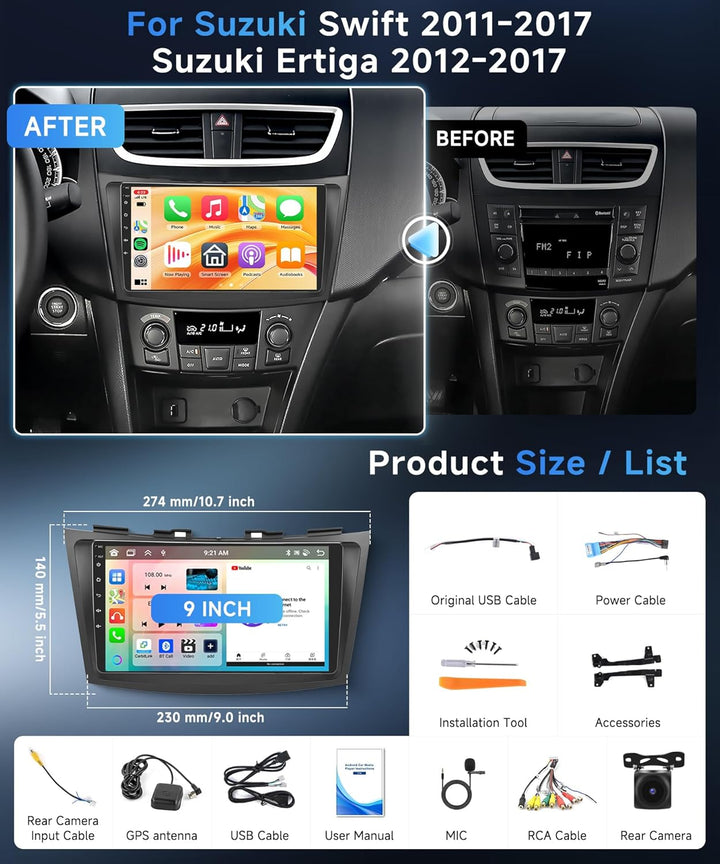 8 Core 6+128G Android Autoradio für Suzuki Swift 2011-2017 Suzuki Ertiga 2012-2017 Wireless Carplay