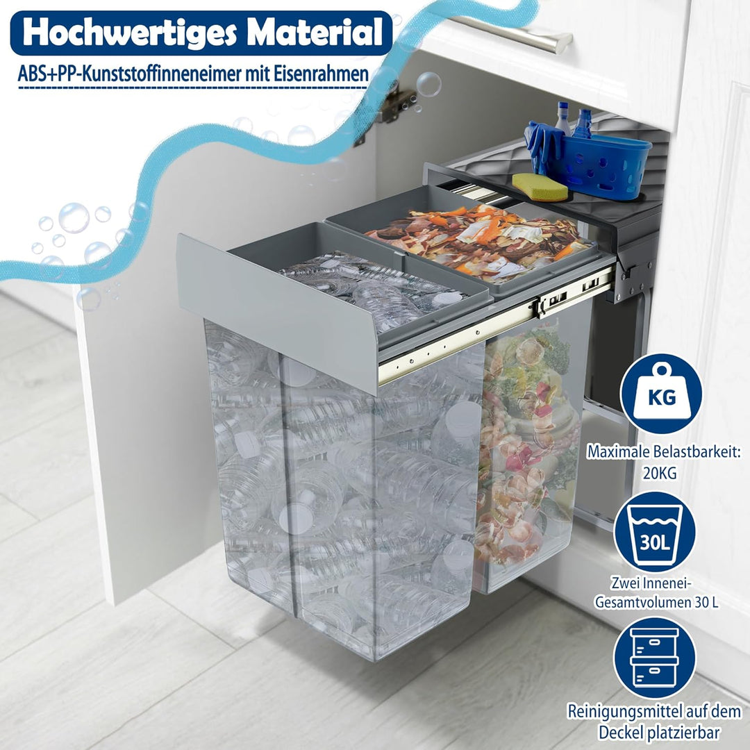 YRHome Einbau Mülltrennungs-System Abfallsortierer 2 Herausnehmbare Abfallsammler Tandemusziehbarer