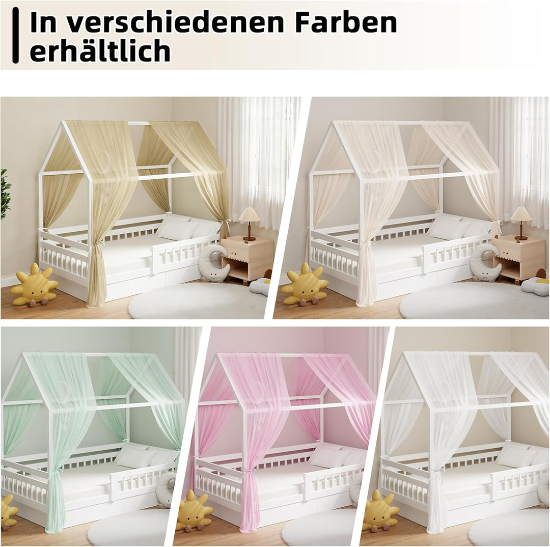 GFCC Betthimmel aus Tüll für Kinder, 2 Stück Hausbett Himmel Set 150x350cm, Leichter & Geruchsneutra