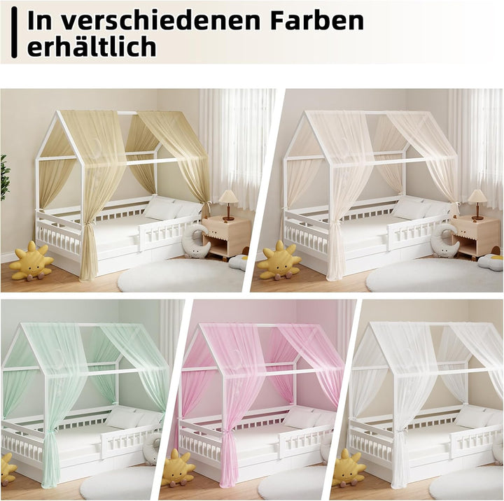 GFCC Betthimmel aus Tüll für Kinder, 2 Stück Hausbett Himmel Set 150x350cm, Leichter & Geruchsneutra