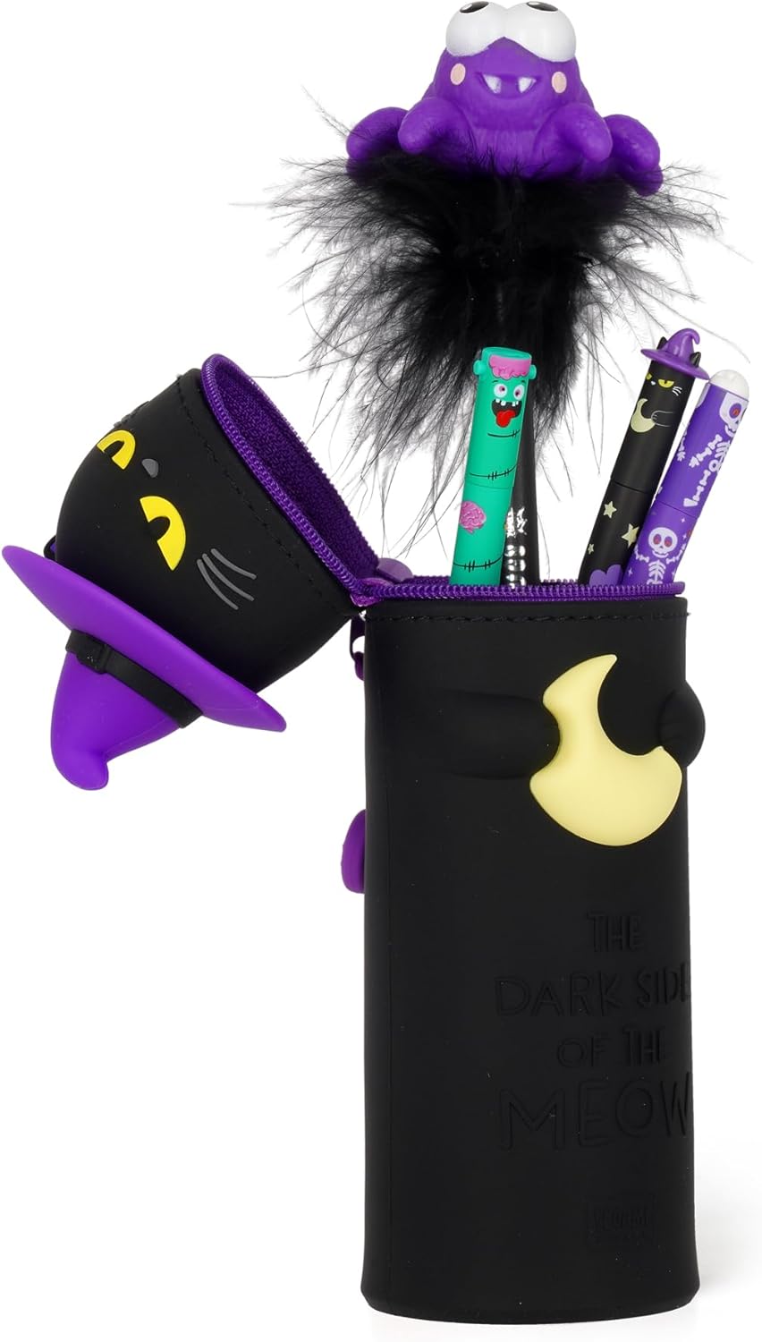 Legami - Kawaii 2-in-1 Schulmäppchen aus weichem Silikon, Tischstifthalter, Reissverschluss, Buntsti