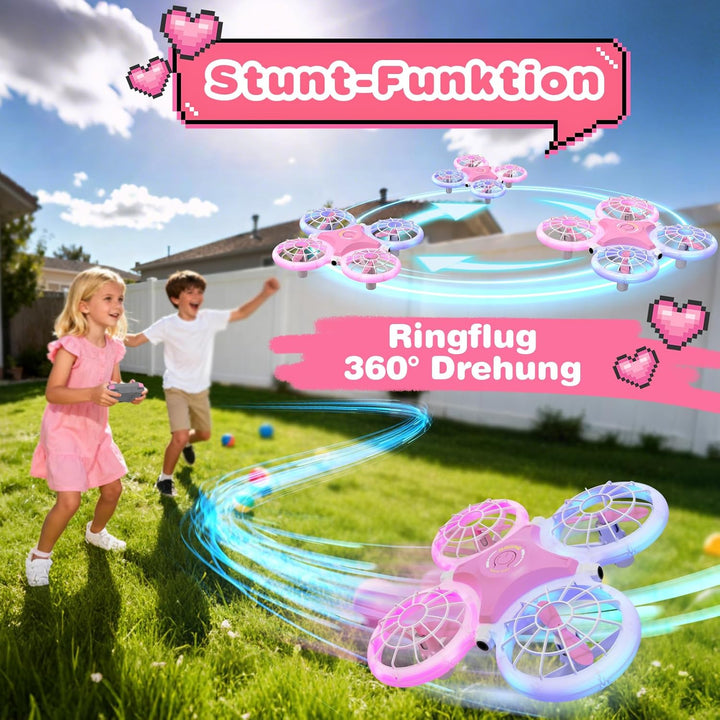 Mini Drohne für Kinder RC Drohne mit LED Geschenke für Jungen und Mädchen | 3 Akkus, 360°Flips Rosa,