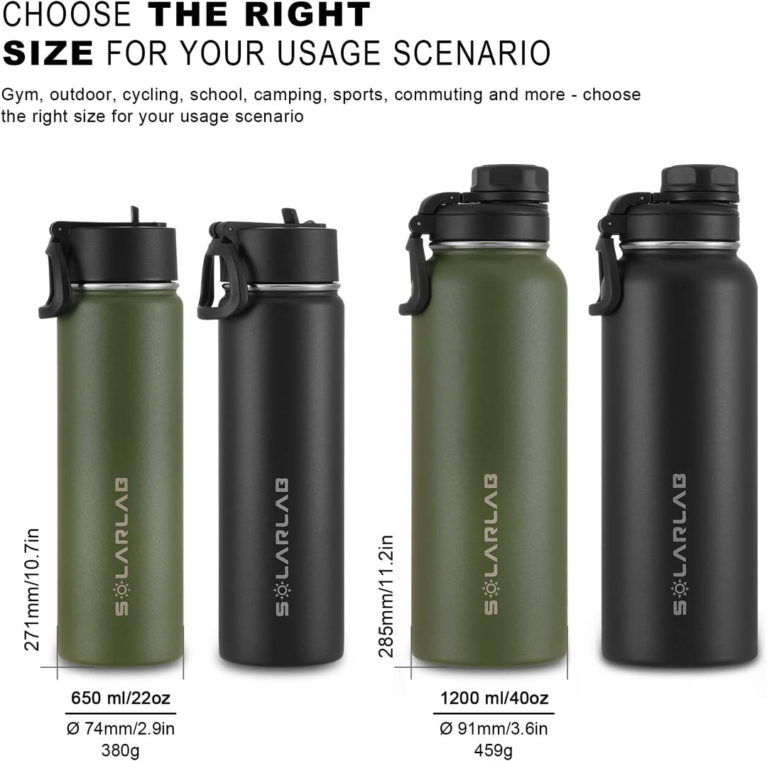 SOLARLAB Trinkflasche edelstahl - Thermoflasche Isolierflasche Thermoskanne 1l für heisse und kalte